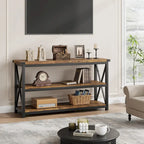 Console étroite et longue avec rangement, table de canapé en bois à 3 niveaux