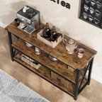 Console étroite et longue avec rangement, table de canapé en bois à 3 niveaux