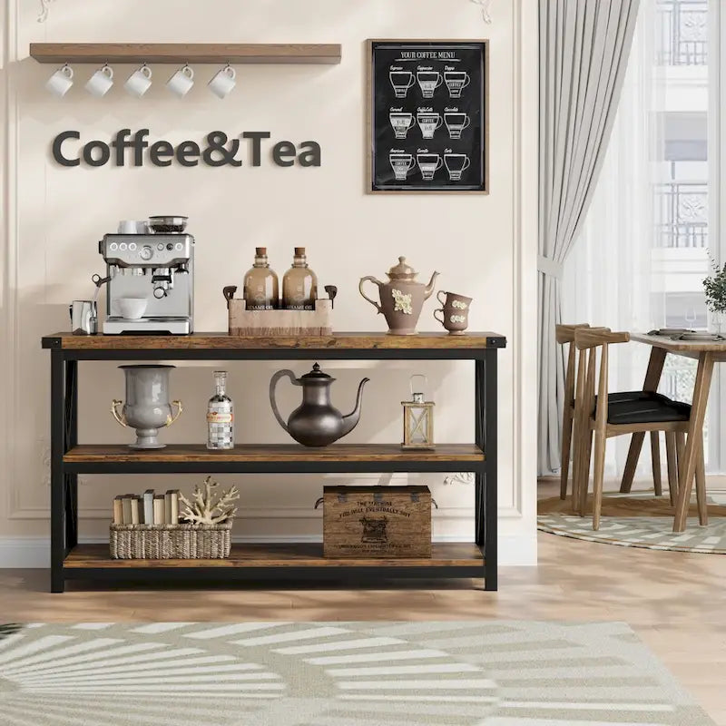 Console étroite et longue avec rangement, table de canapé en bois à 3 niveaux