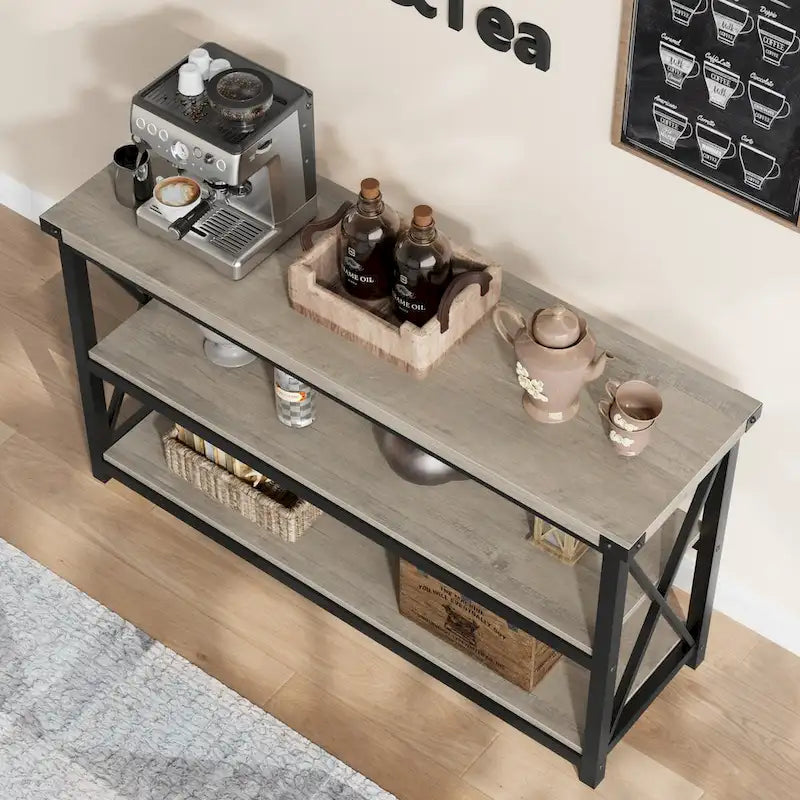Console étroite et longue avec rangement, table de canapé en bois à 3 niveaux