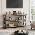 Console étroite et longue avec rangement, table de canapé en bois à 3 niveaux