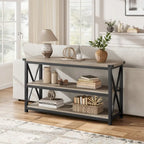 Console étroite et longue avec rangement, table de canapé en bois à 3 niveaux