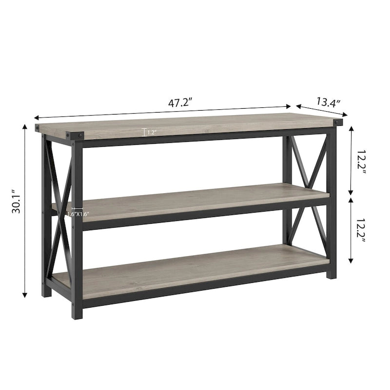 Console étroite et longue avec rangement, table de canapé en bois à 3 niveaux
