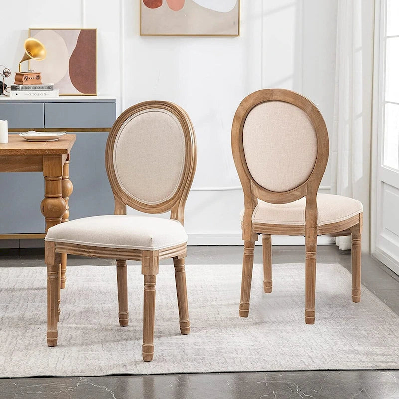 Mieres Chaise de salle à manger/chaise d'appoint vintage française rembourrée (Lot de 2) - N/A
