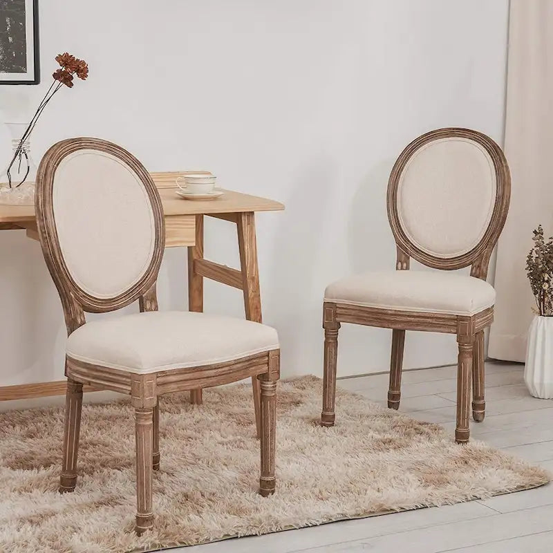 Mieres Chaise de salle à manger/chaise d'appoint vintage française rembourrée (Lot de 2) - N/A