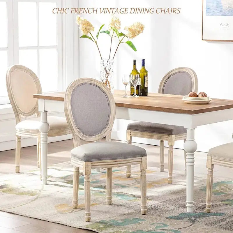 Mieres Chaise de salle à manger/chaise d'appoint vintage française rembourrée (Lot de 2) - N/A