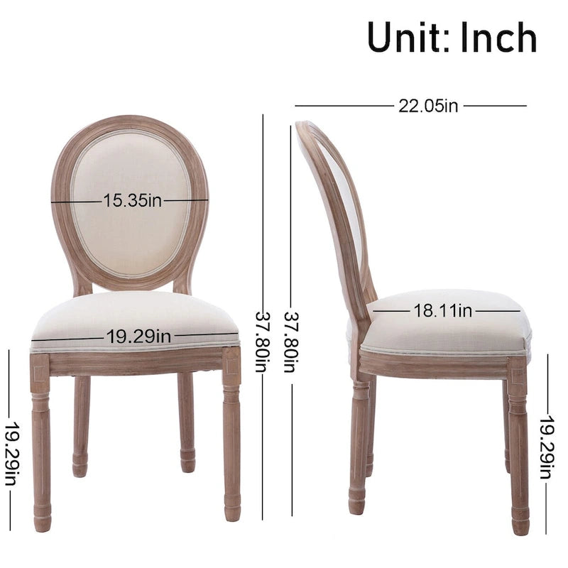 Mieres Chaise de salle à manger/chaise d'appoint vintage française rembourrée (Lot de 2) - N/A