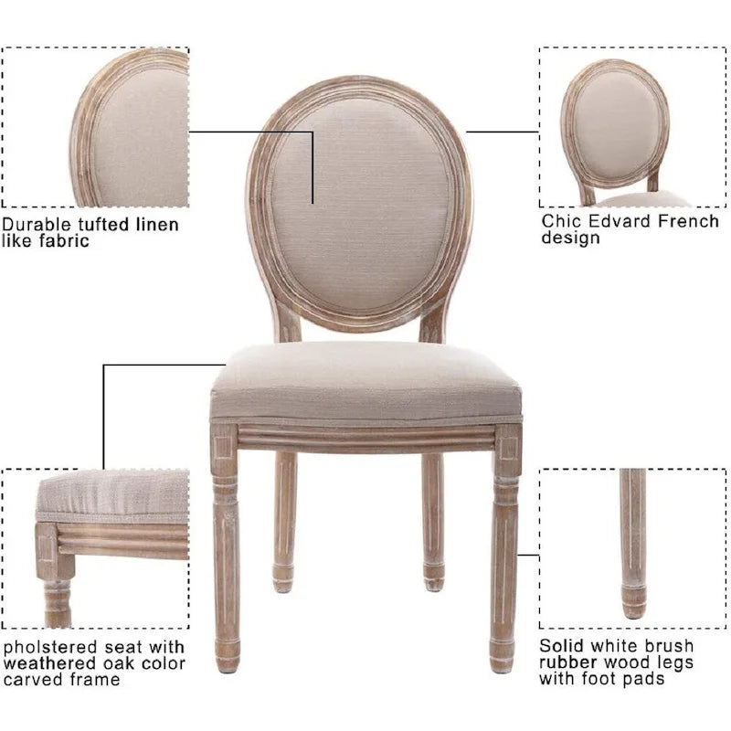 Mieres Chaise de salle à manger/chaise d'appoint vintage française rembourrée (Lot de 2) - N/A