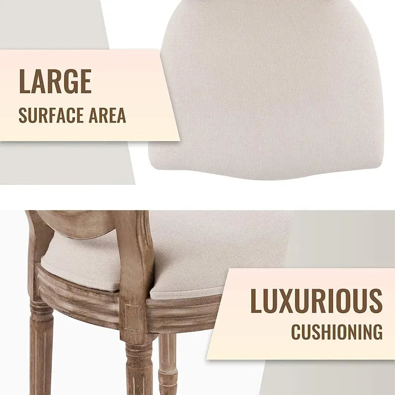 Mieres Chaise de salle à manger/chaise d'appoint vintage française rembourrée (Lot de 2) - N/A