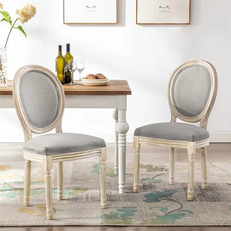 Mieres Chaise de salle à manger/chaise d'appoint vintage française rembourrée (Lot de 2) - N/A