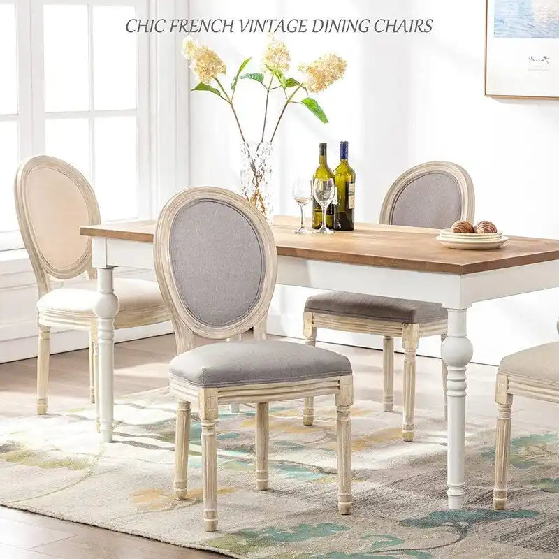 Mieres Chaise de salle à manger/chaise d'appoint vintage française rembourrée (Lot de 2) - N/A