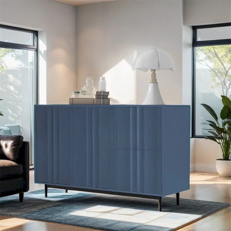 Meuble de Rangement à Motif Vague avec 2 Portes et 2 Tiroirs, Réglable