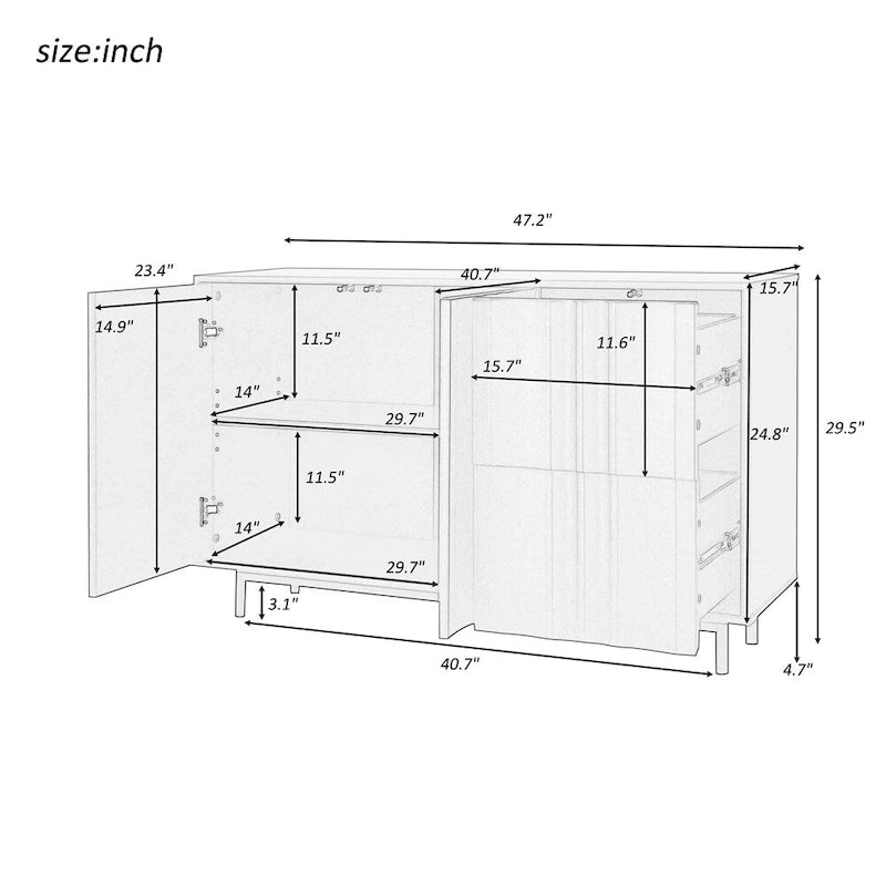 Meuble de Rangement à Motif Vague avec 2 Portes et 2 Tiroirs, Réglable