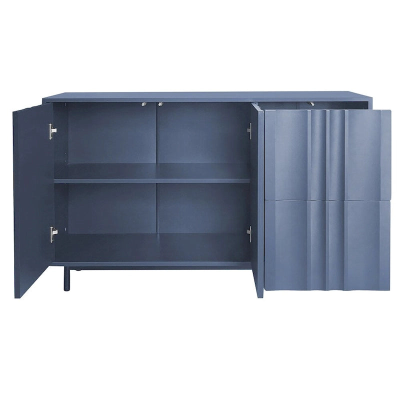 Meuble de Rangement à Motif Vague avec 2 Portes et 2 Tiroirs, Réglable