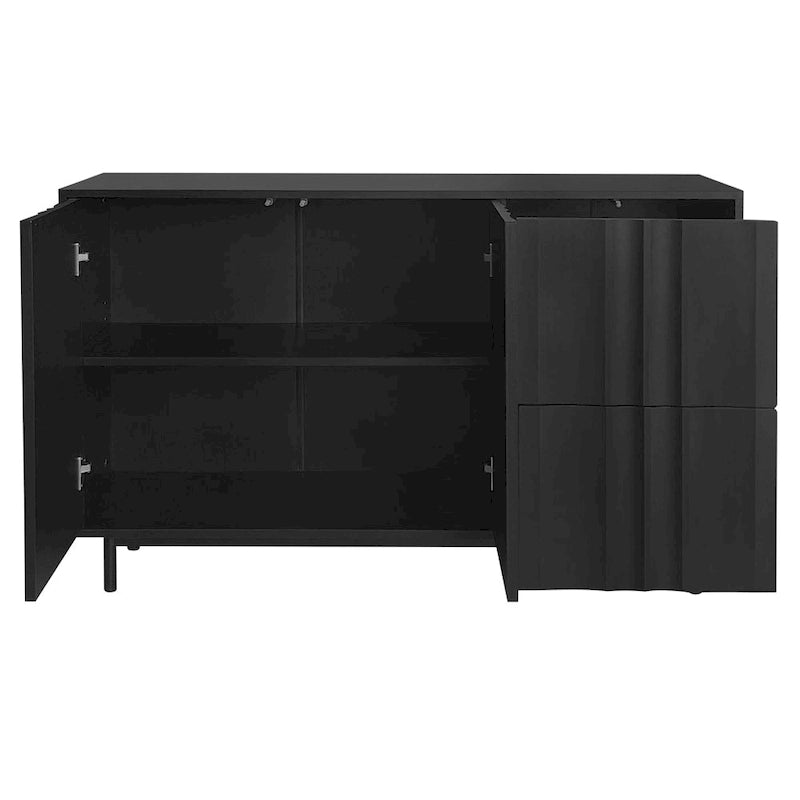 Meuble de Rangement à Motif Vague avec 2 Portes et 2 Tiroirs, Réglable