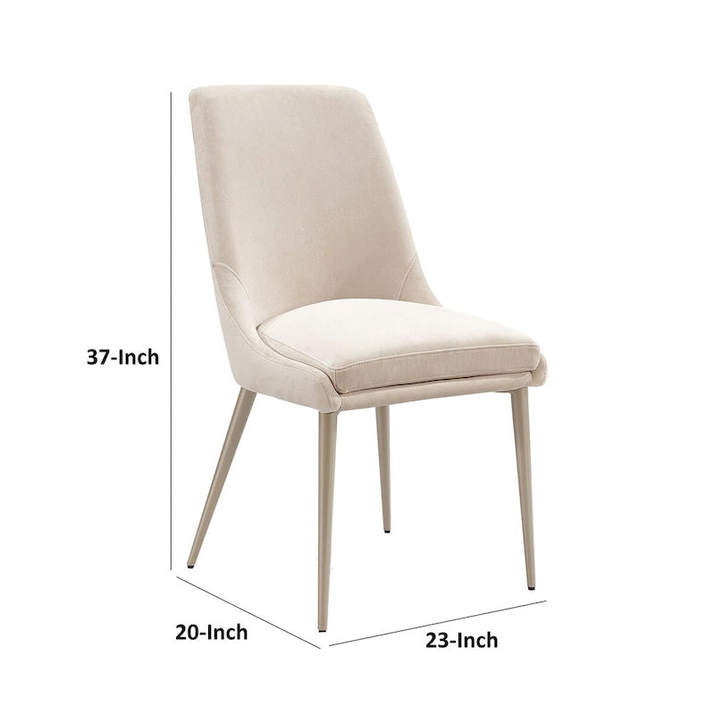 Lot de 2 chaises de salle à manger Wils 50 cm, velours crème, pieds coniques en métal doré