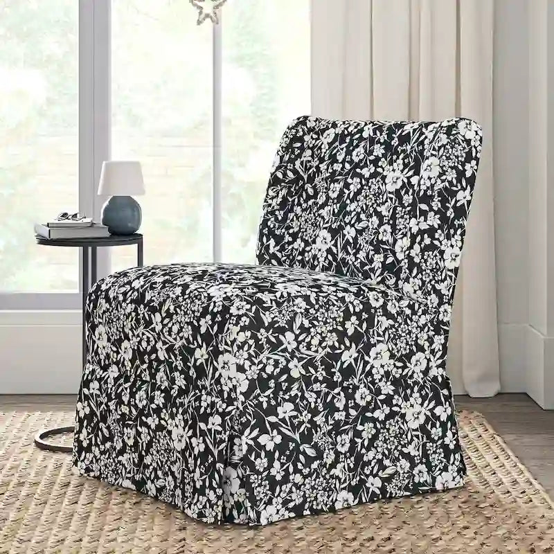 Chaise sans accoudoirs rembourrée Falk style rustique avec housse et pieds en bois massif par HULALA HOME