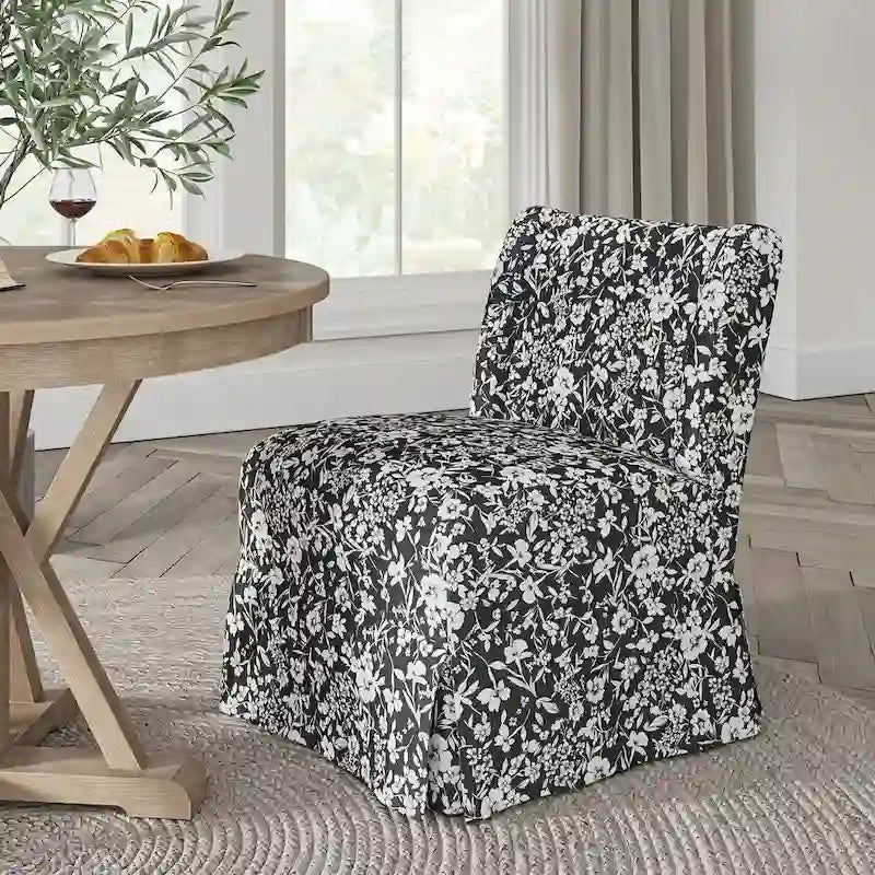 Chaise sans accoudoirs rembourrée Falk style rustique avec housse et pieds en bois massif par HULALA HOME