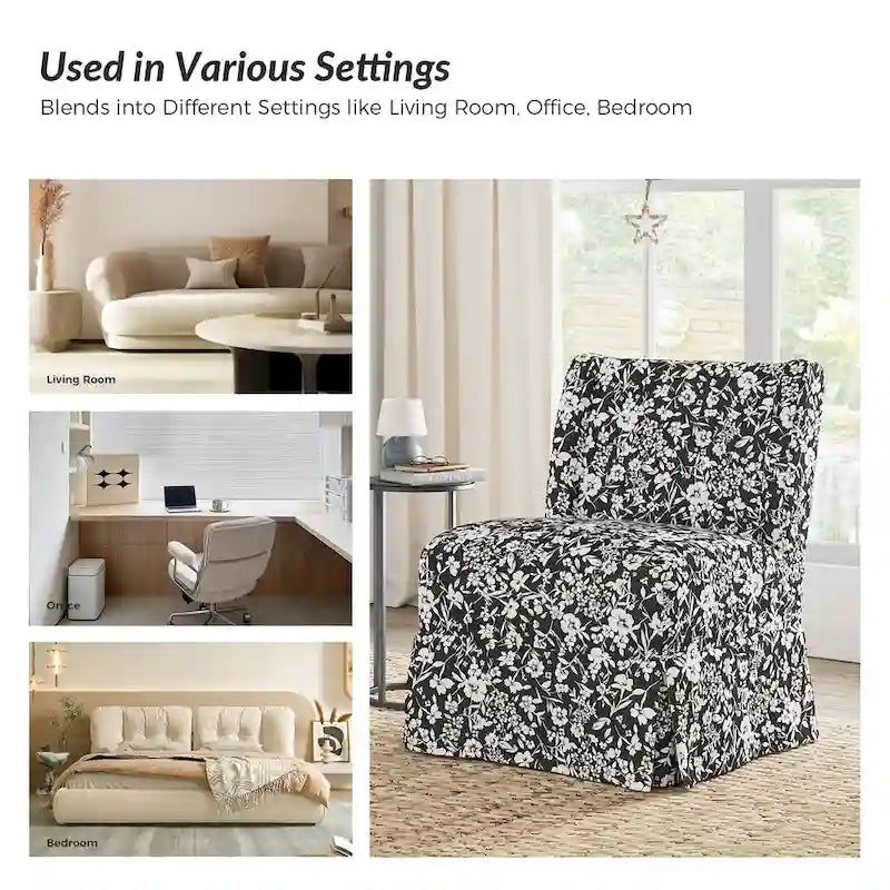 Chaise sans accoudoirs rembourrée Falk style rustique avec housse et pieds en bois massif par HULALA HOME