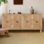 Carved Flower Door Large Storage Cabinet With Metal Handle