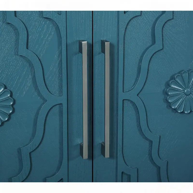 Grand meuble de rangement à porte sculptée fleurie avec poignée en métal