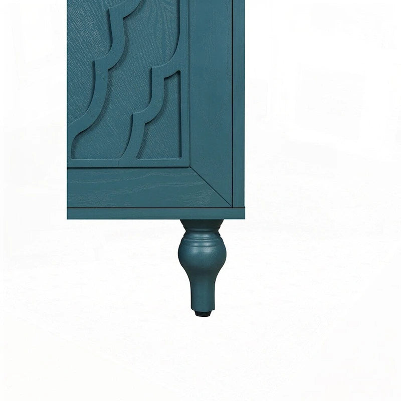 Grand meuble de rangement à porte sculptée fleurie avec poignée en métal