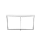 Console Tini de 55 po, plateau ovale, cadre chromé, fini blanc épuré