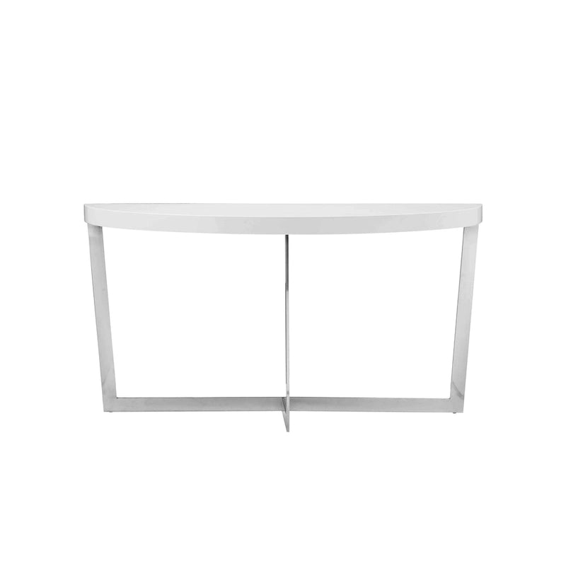 Console Tini de 55 po, plateau ovale, cadre chromé, fini blanc épuré