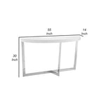 Console Tini de 55 po, plateau ovale, cadre chromé, fini blanc épuré