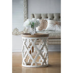 23 Grande table d'appoint blanche vieillie