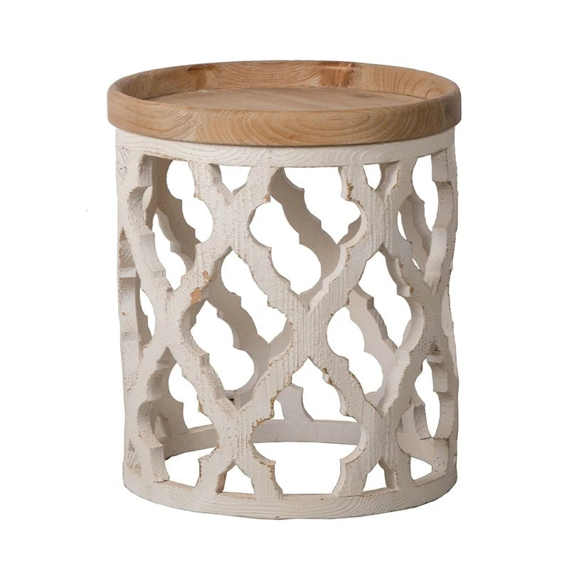 23 Grande table d'appoint blanche vieillie