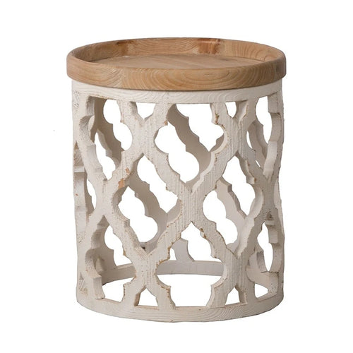 23 Grande table d'appoint blanche vieillie