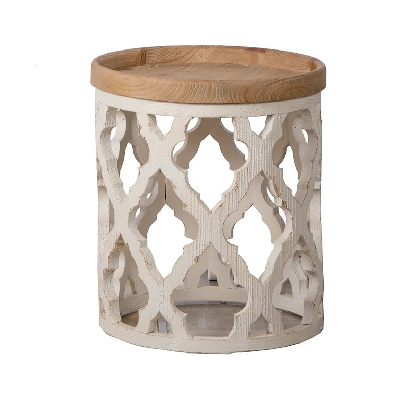 23 Grande table d'appoint blanche vieillie