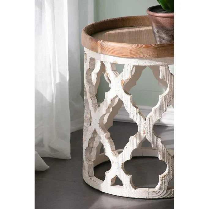 23 Grande table d'appoint blanche vieillie