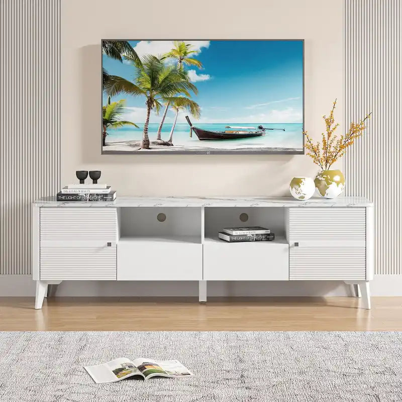Meuble TV élégant de 70 pouces avec plateau imprimé marbre - 70 po de largeur