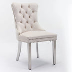 Chaise de salle à manger contemporaine haut de gamme en bois massif touffeté et velours avec pieds en acier inoxydable chromé, lot de 2