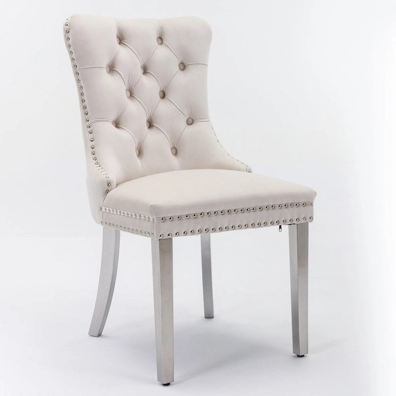 Chaise de salle à manger contemporaine haut de gamme en bois massif touffeté et velours avec pieds en acier inoxydable chromé, lot de 2