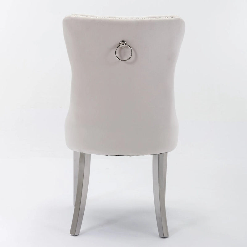 Chaise de salle à manger contemporaine haut de gamme en bois massif touffeté et velours avec pieds en acier inoxydable chromé, lot de 2