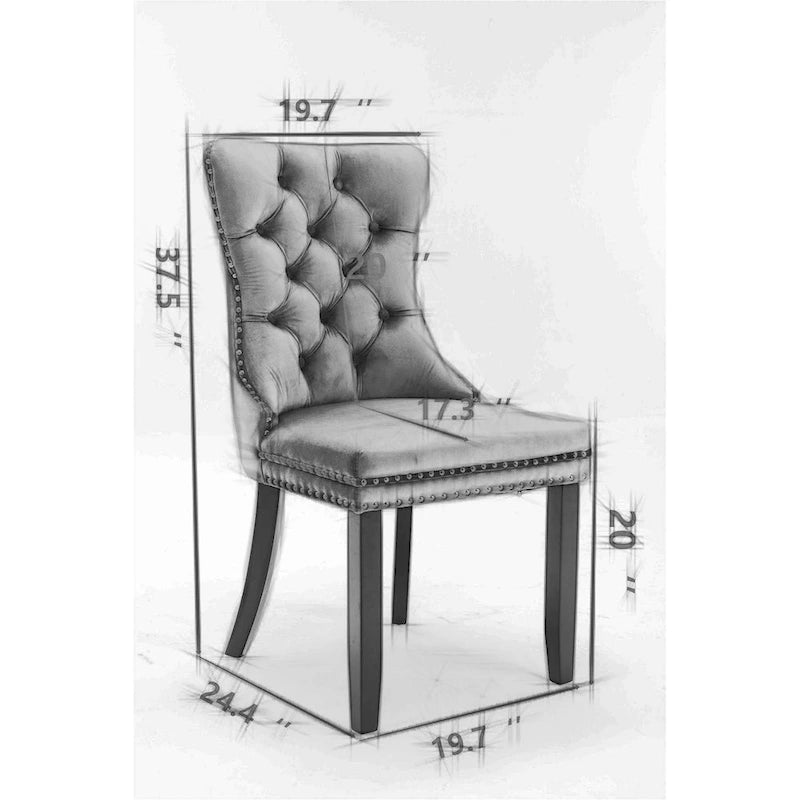 Chaise de salle à manger contemporaine haut de gamme en bois massif touffeté et velours avec pieds en acier inoxydable chromé, lot de 2