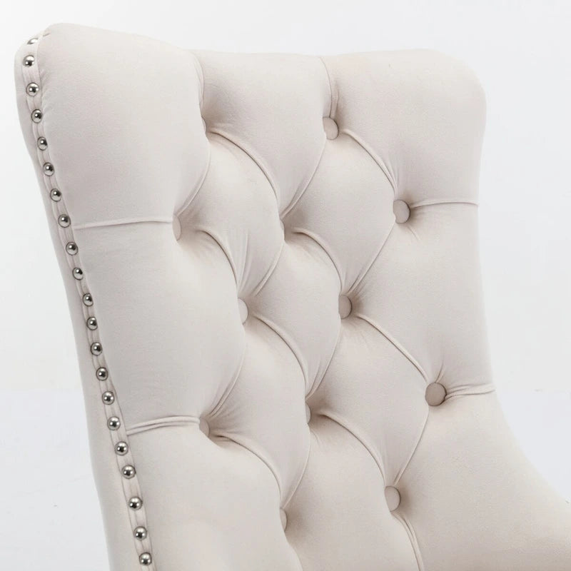 Chaise de salle à manger contemporaine haut de gamme en bois massif touffeté et velours avec pieds en acier inoxydable chromé, lot de 2