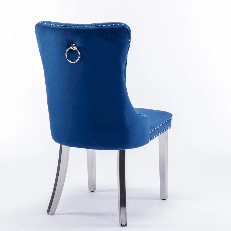 Chaise de salle à manger contemporaine haut de gamme en bois massif touffeté et velours avec pieds en acier inoxydable chromé, lot de 2