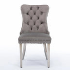 Chaise de salle à manger contemporaine haut de gamme en bois massif touffeté et velours avec pieds en acier inoxydable chromé, lot de 2