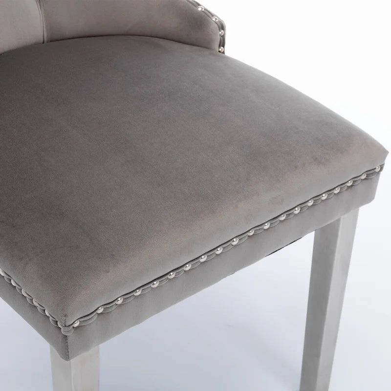 Chaise de salle à manger contemporaine haut de gamme en bois massif touffeté et velours avec pieds en acier inoxydable chromé, lot de 2