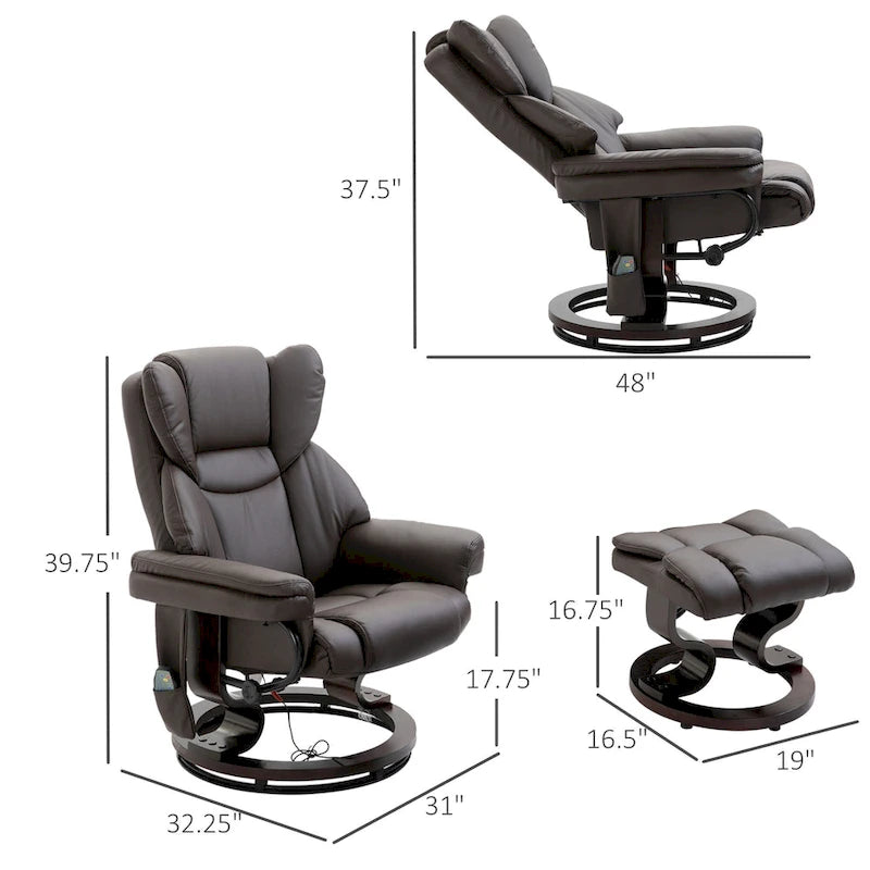 Fauteuil inclinable de massage avec repose-pieds ottoman