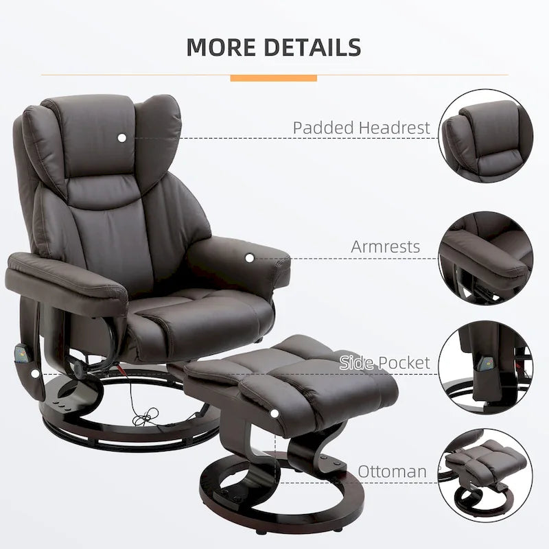 Fauteuil inclinable de massage avec repose-pieds ottoman