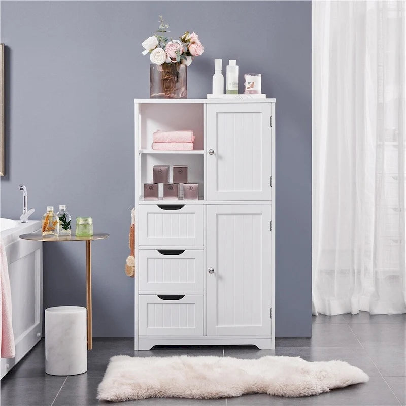 Meuble de rangement de salle de bain Yaheetech avec compartiments ouverts, meuble de sol autoportant, Blanc - N/A