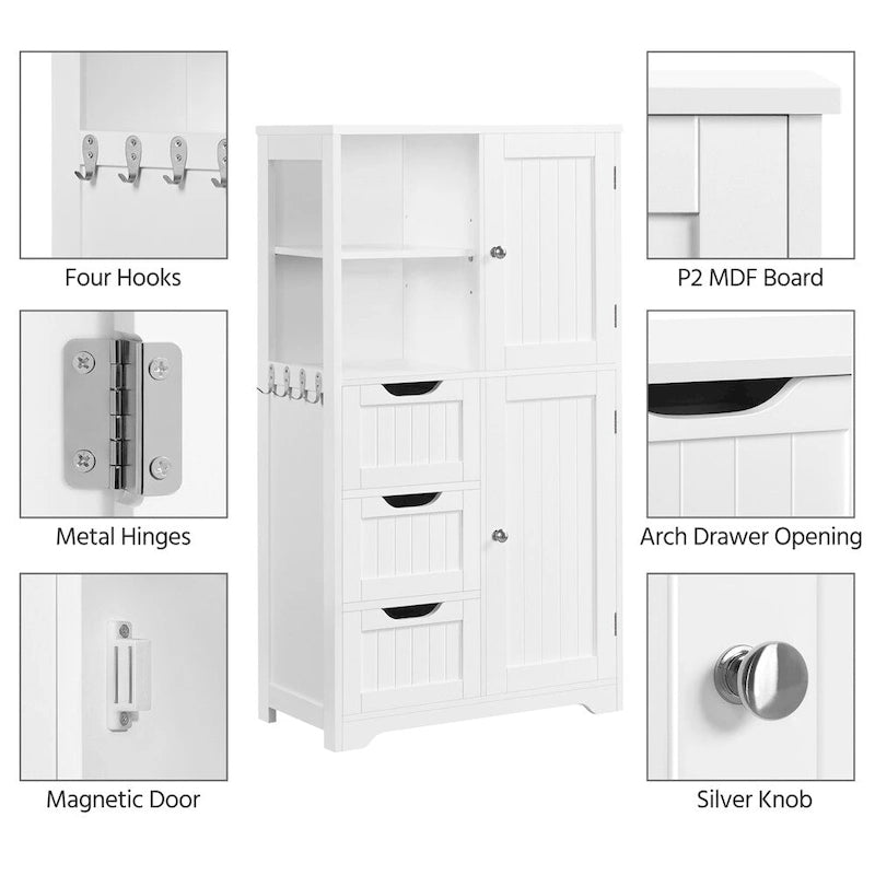 Meuble de rangement de salle de bain Yaheetech avec compartiments ouverts, meuble de sol autoportant, Blanc - N/A