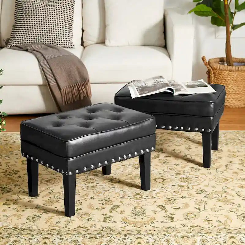 Glitzhome Lot de 2 poufs/repose-pieds capitonnés en similicuir 22W