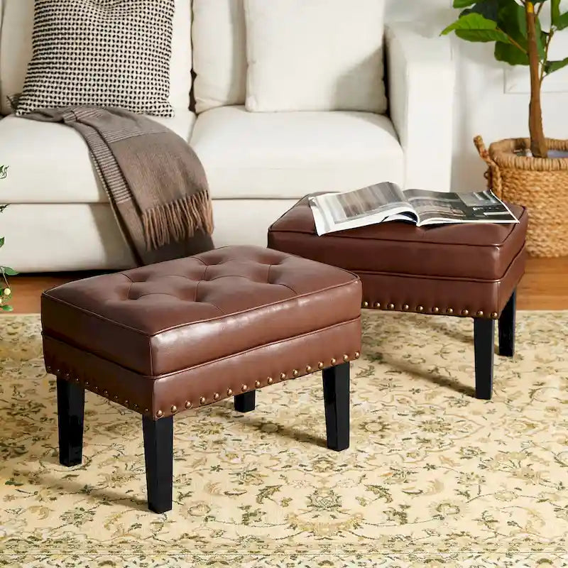 Glitzhome Lot de 2 poufs/repose-pieds capitonnés en similicuir 22W