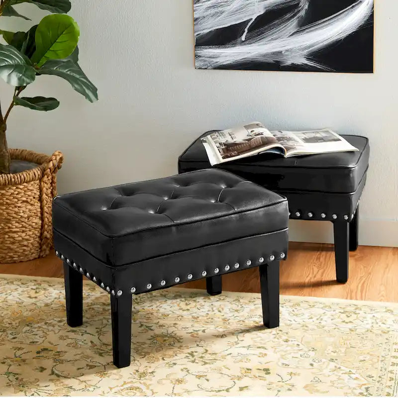 Glitzhome Lot de 2 poufs/repose-pieds capitonnés en similicuir 22W